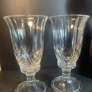 Two Vtg 24% Lead Crystal 2 Piece Hurricane Lamp Candle Holders